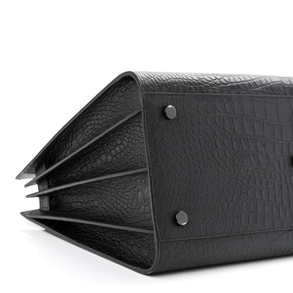 Saint Laurent Calfskin Crocodile Embossed Large Sac De Jour Carryall Black 8 of 9