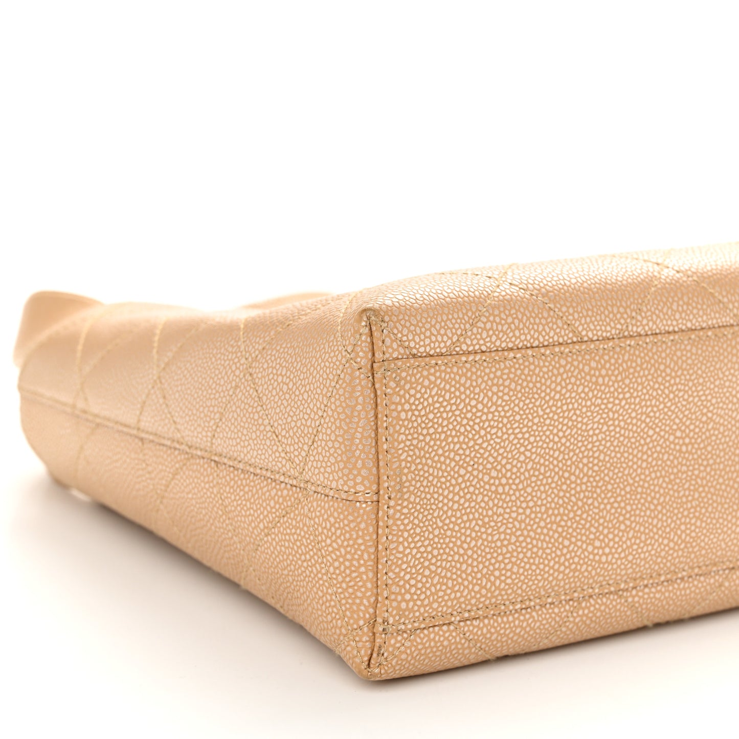 Metallic Caviar Quilted Shoulder Bag Beige
