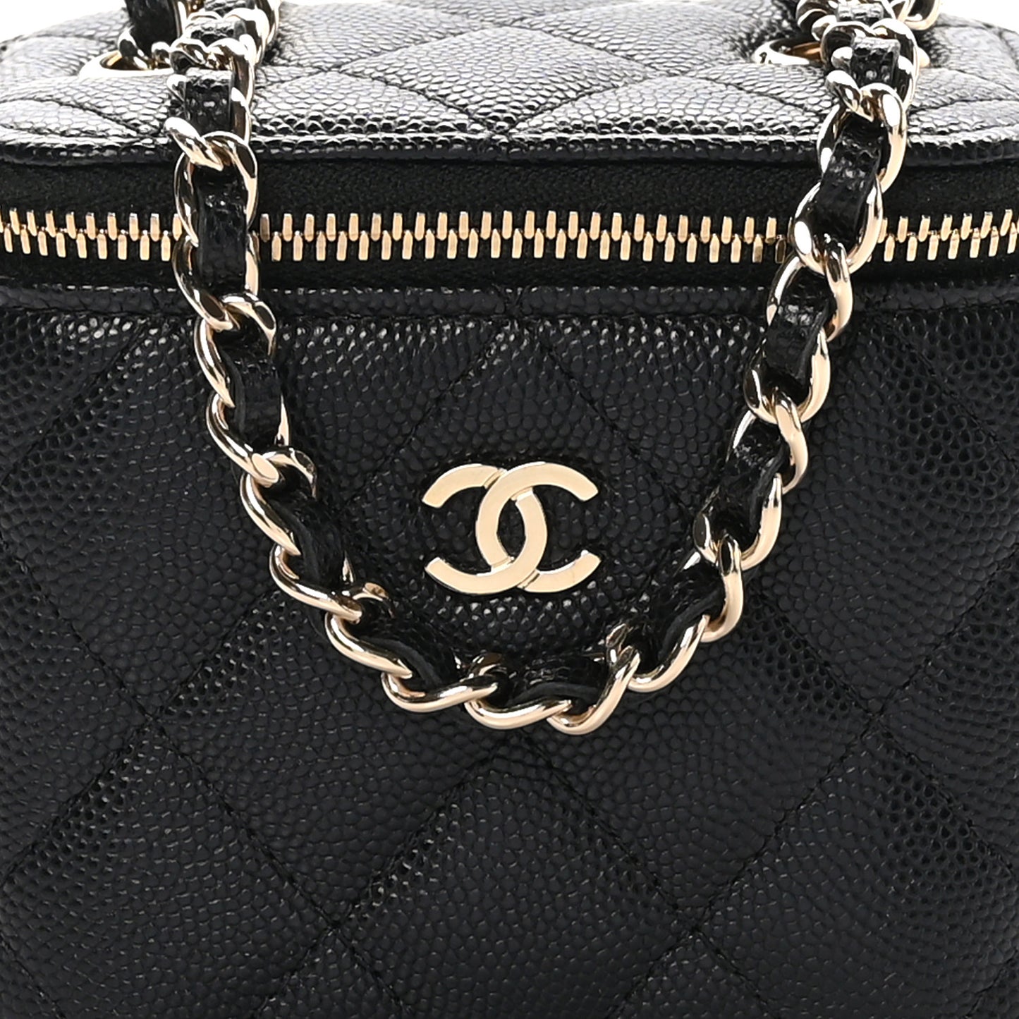 Caviar Quilted Mini Vanity Case With Chain Black