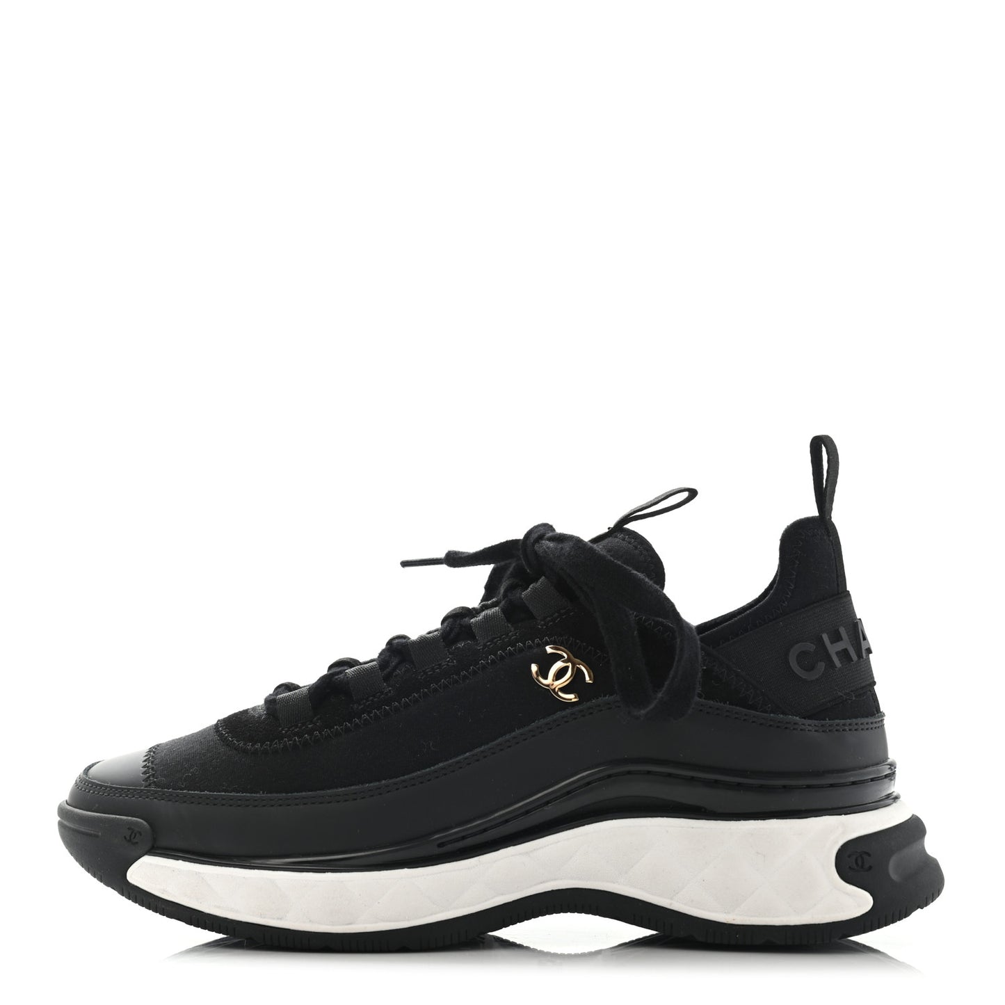 Velvet Calfskin Mixed Fibers CC Sneakers 36.5 Black