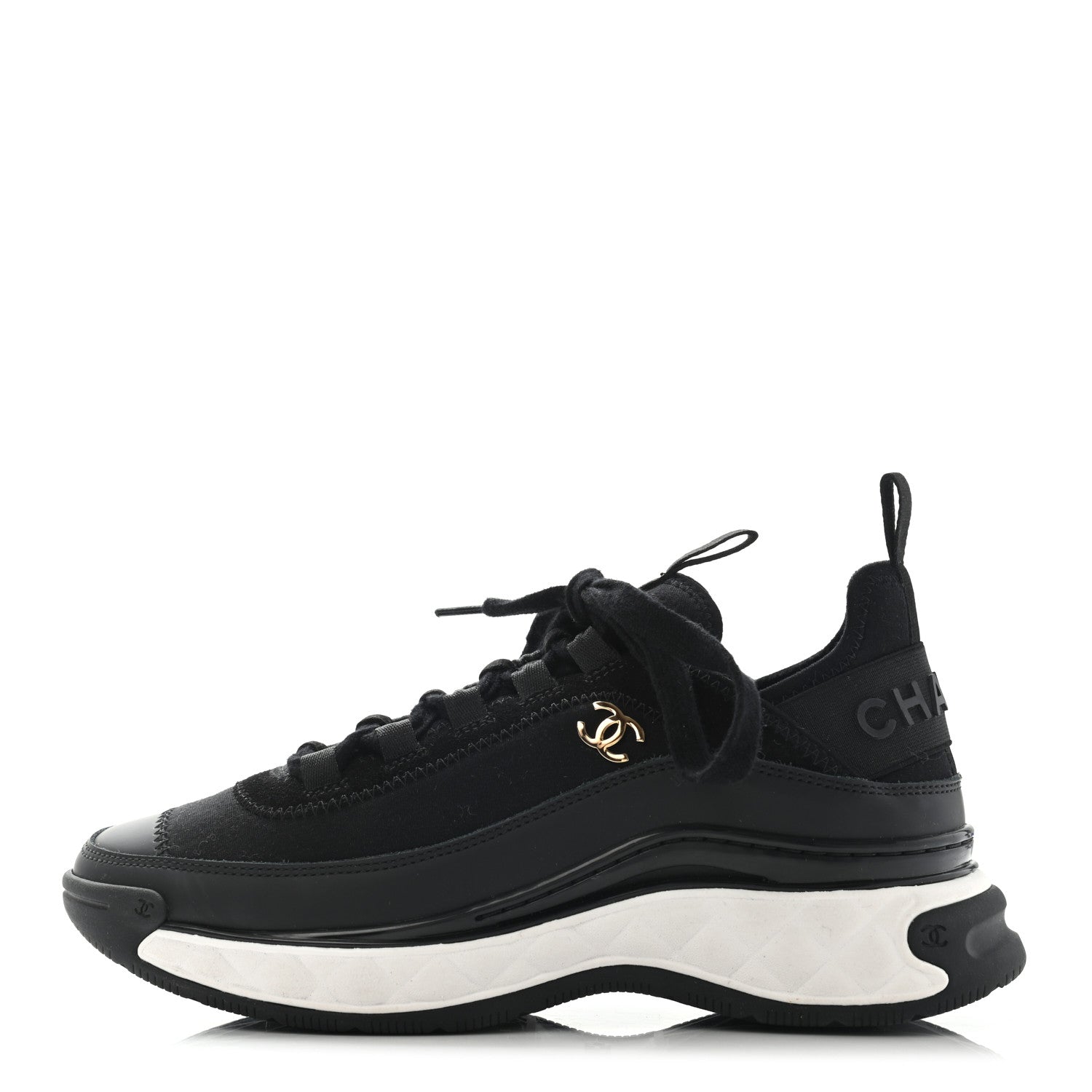 Chanel Velvet Calfskin Mixed Fibers CC Sneakers 36.5 Black 1 of 8