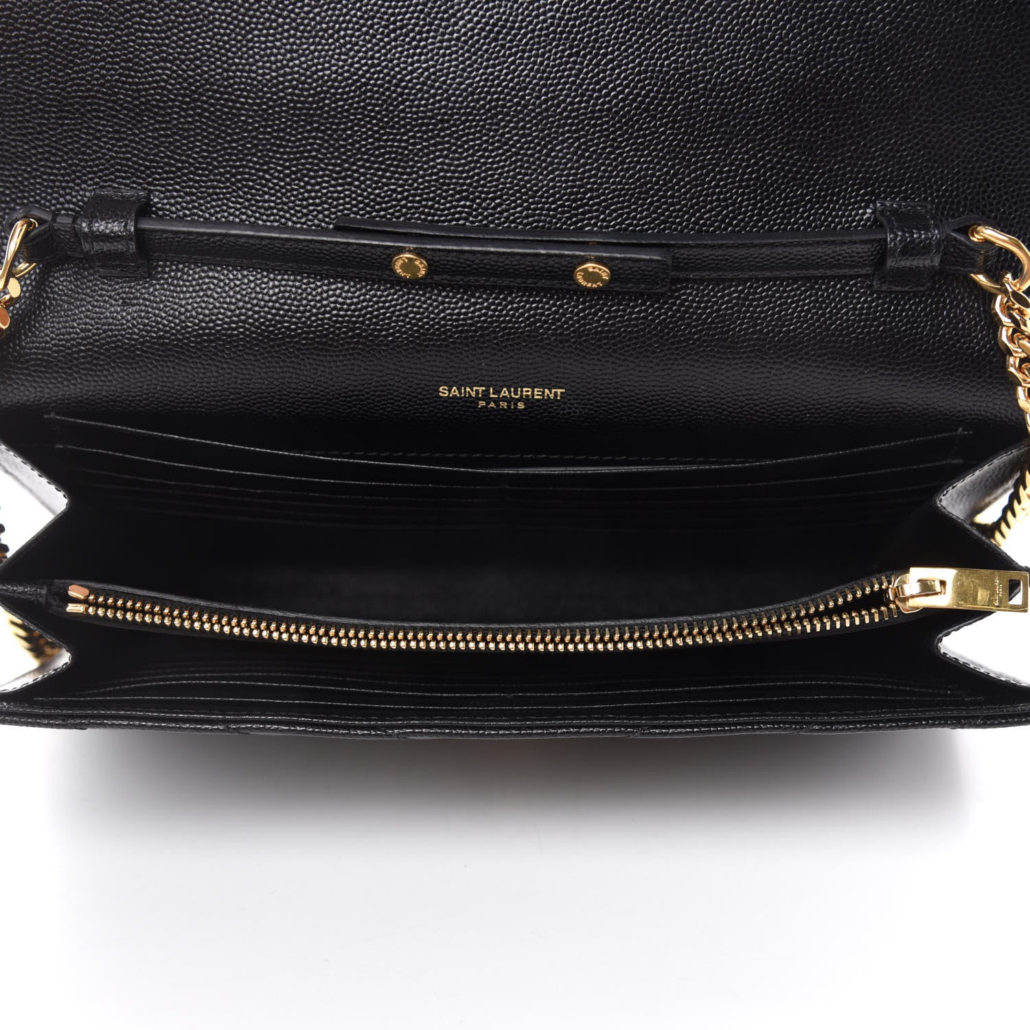 Saint Laurent Grain De Poudre Matelasse Chevron Monogram Chain Wallet Black 5 of 10