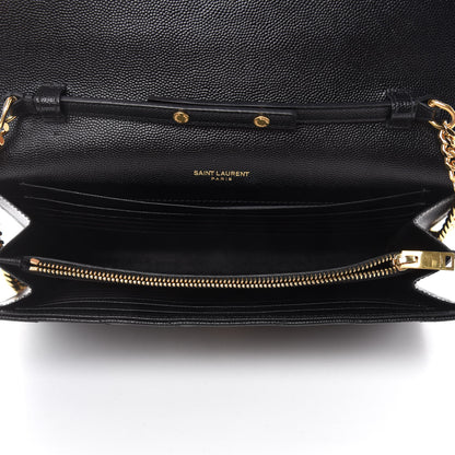Saint Laurent Grain De Poudre Matelasse Chevron Monogram Chain Wallet Black 5 of 10