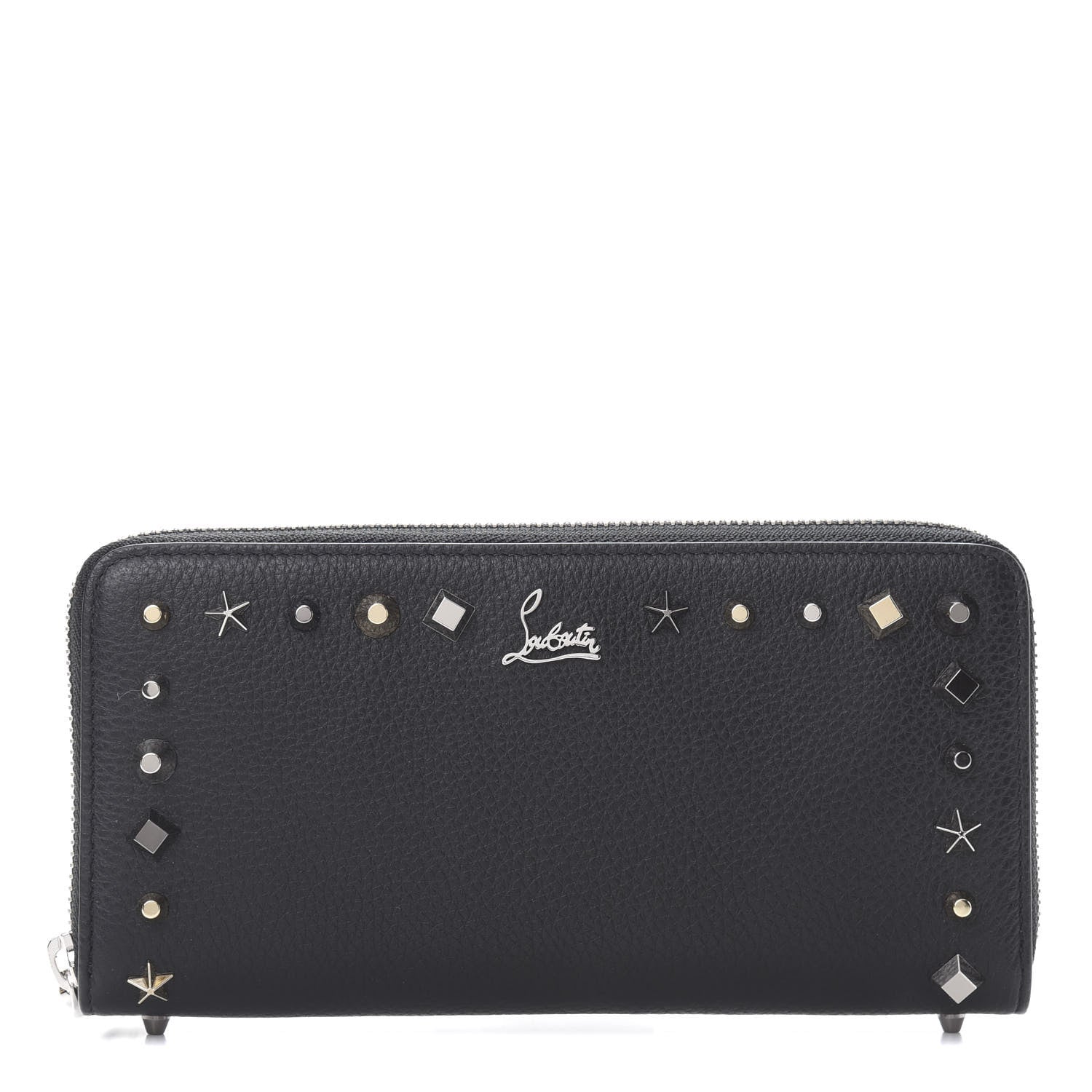 Christian Louboutin Grained Calfskin Star Studded Zip Around Wallet Black 1 of 8