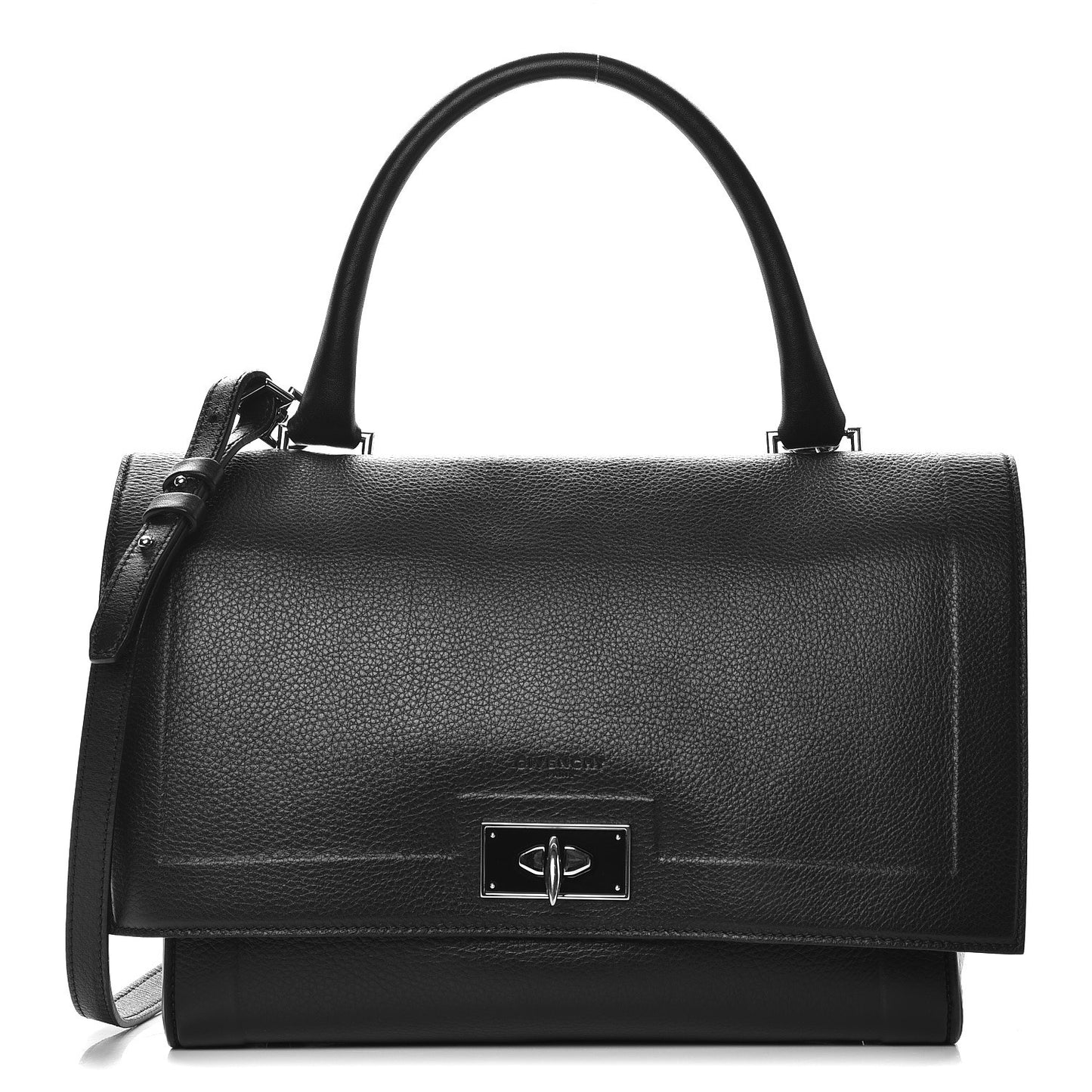 Grained Calfskin Small Shark Lock Satchel Black