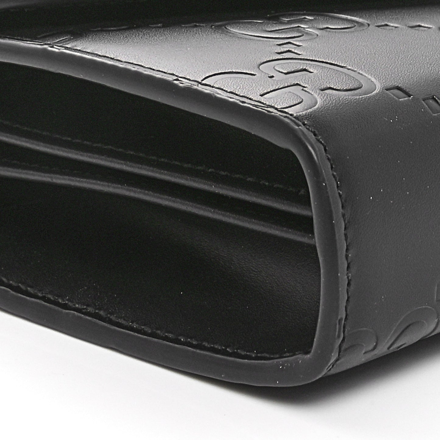 Calfskin GG Debossed Chain Wallet Black