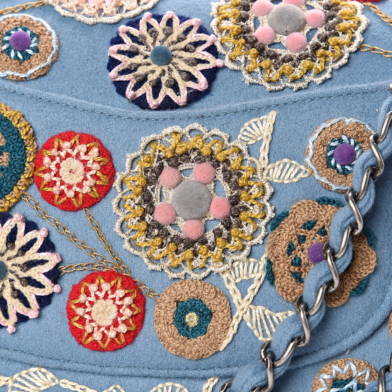 Chanel Felt Flower Embroidered Medium Double Flap Blue Multicolor 12 of 13