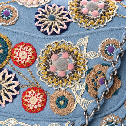 Chanel Felt Flower Embroidered Medium Double Flap Blue Multicolor 12 of 13