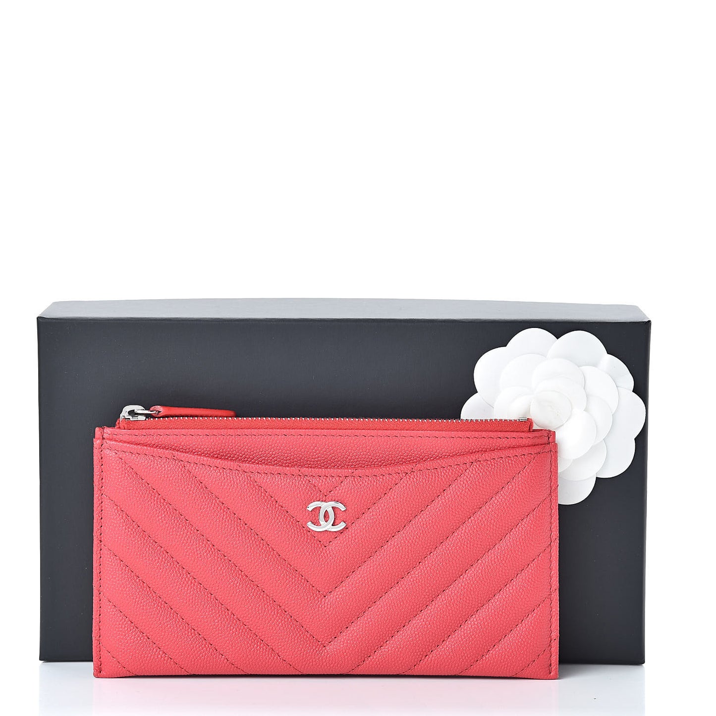 Caviar Chevron Quilted Zip Pouch Red