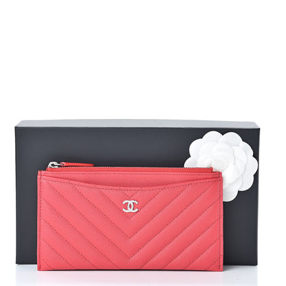 Chanel Caviar Chevron Quilted Zip Pouch Red 8 of 8