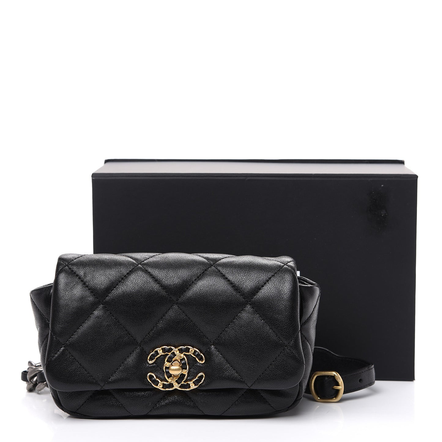 Lambskin Quilted Chanel 19 Waist Bag Black