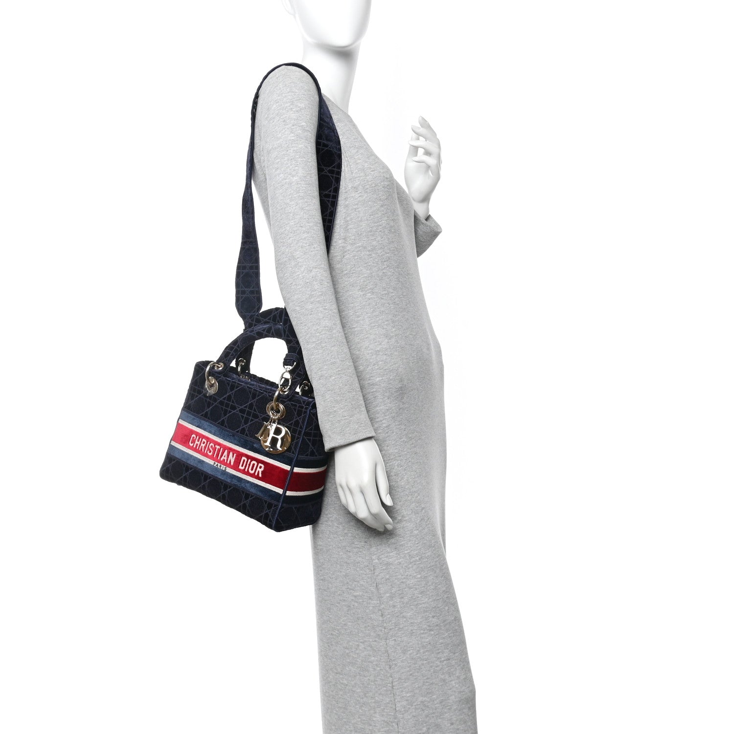 Christian Dior Velvet Cannage Medium Lady D-Lite Blue Red White 2 of 10