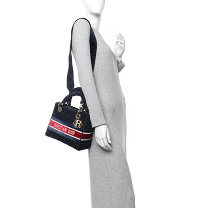 Christian Dior Velvet Cannage Medium Lady D-Lite Blue Red White 2 of 10