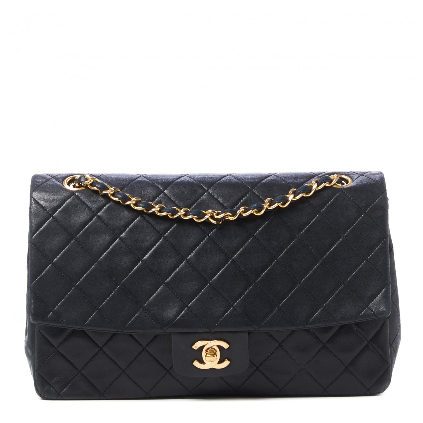 Lambskin Quilted Medium Single Flap Black