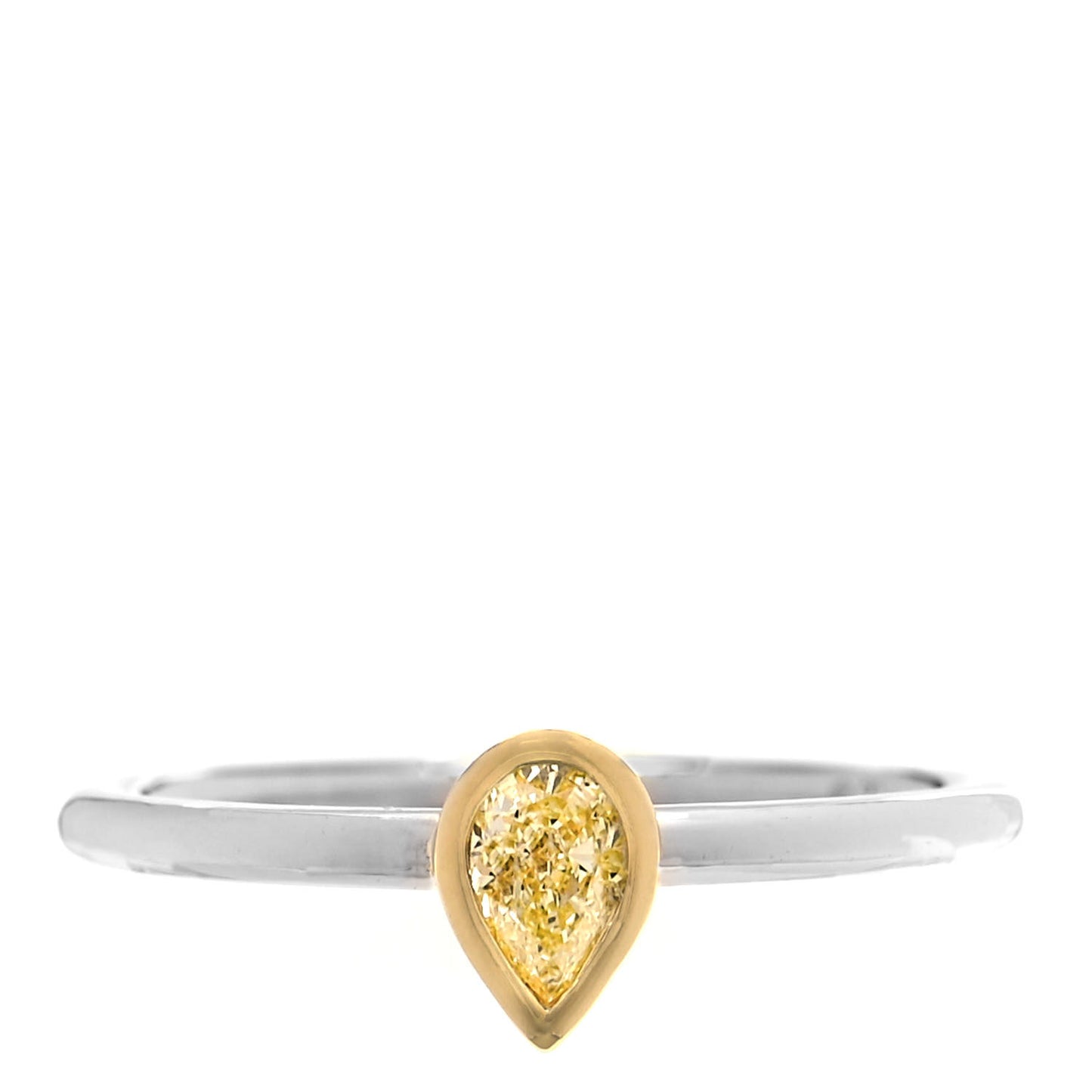Platinum 18K Yellow Gold .31ct Fancy Yellow Pear Diamond Bezet Ring 53 6.5