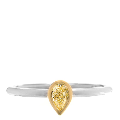 Tiffany Platinum 18K Yellow Gold .31ct Fancy Yellow Pear Diamond Bezet Ring 53 6.5 1 of 5