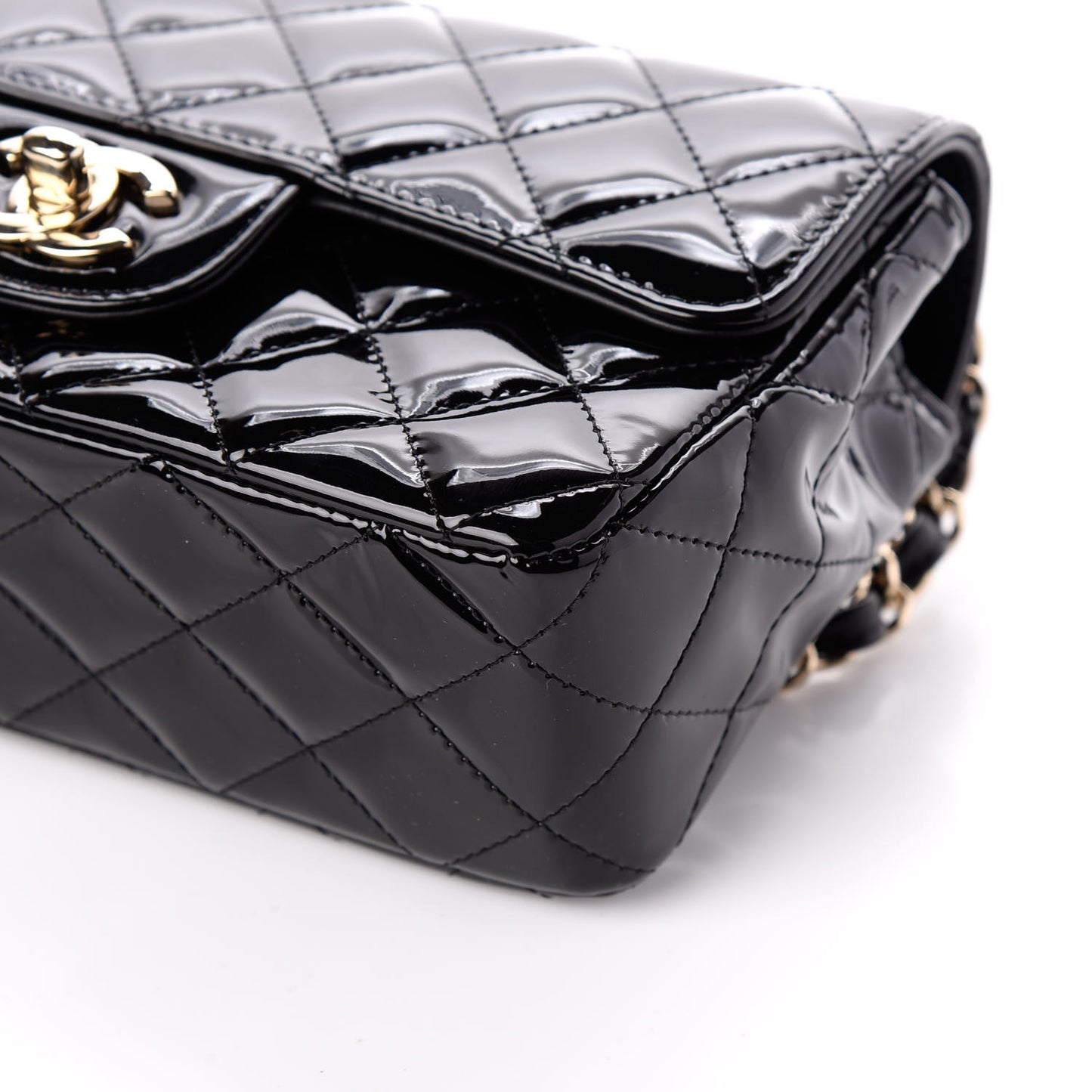 Patent Calfskin Quilted Mini Rectangular Flap Black