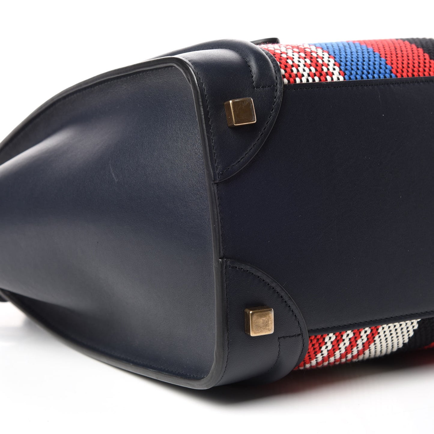 Smooth Calfskin Striped Canvas Micro Luggage Navy Blue