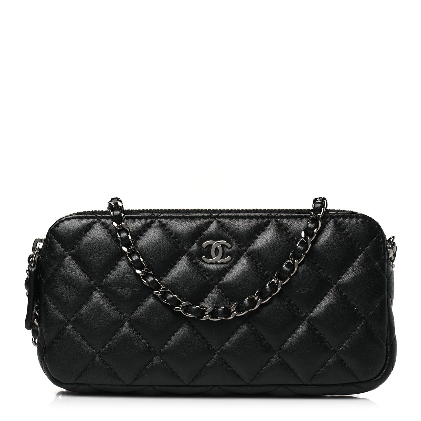 Lambskin Quilted Small Clutch With Chain Black