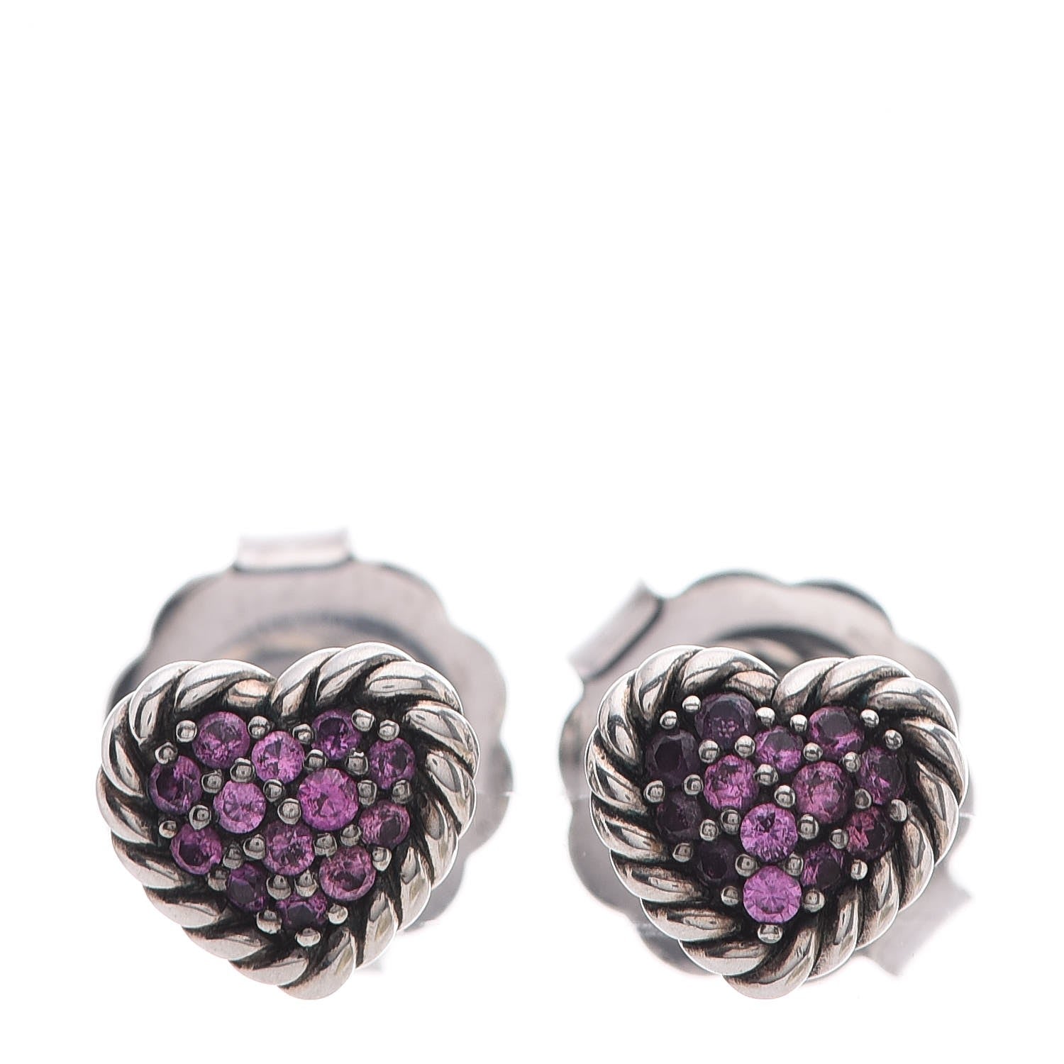 David Yurman Sterling Silver Pink Sapphire Petite Pave Heart Earrings 4 of 7