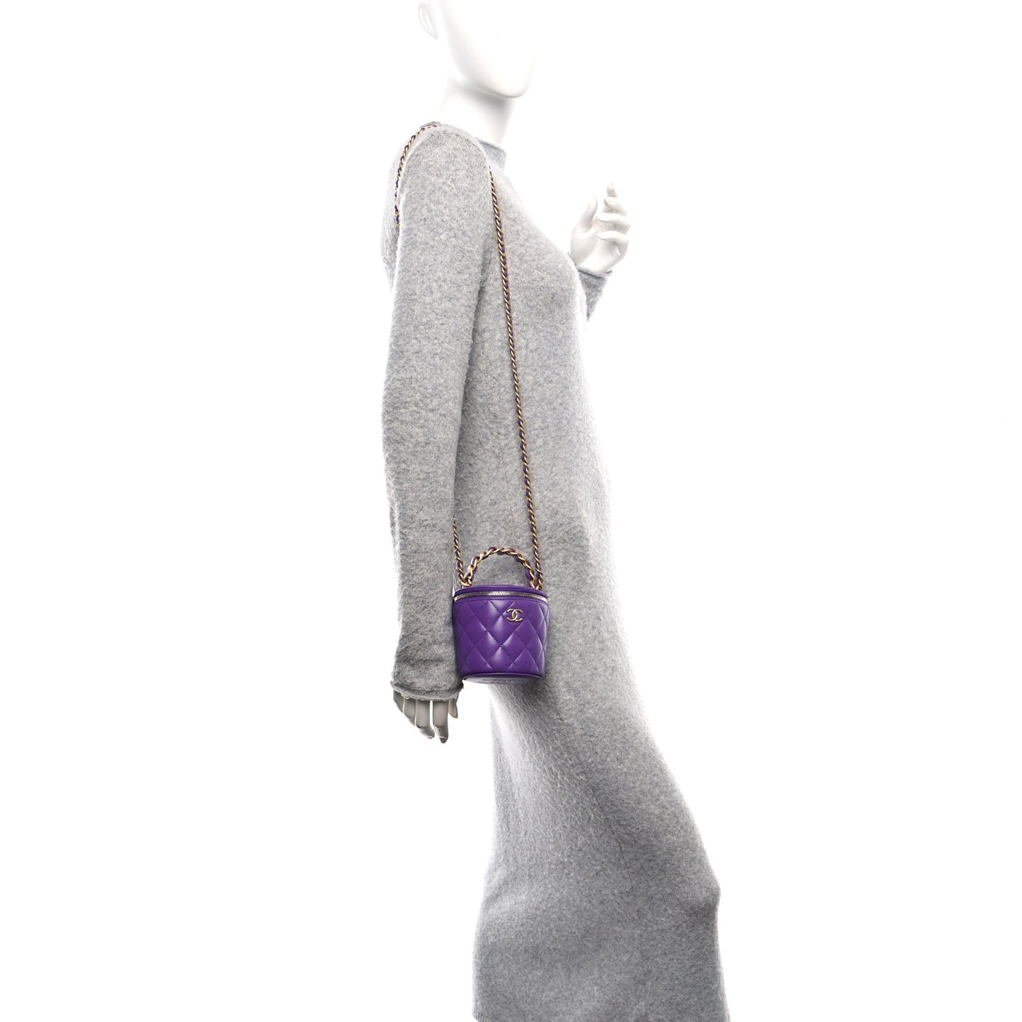 Lambskin Quilted Afternoon Tea Top Handle Vanity Case With Chain  Dark Purple