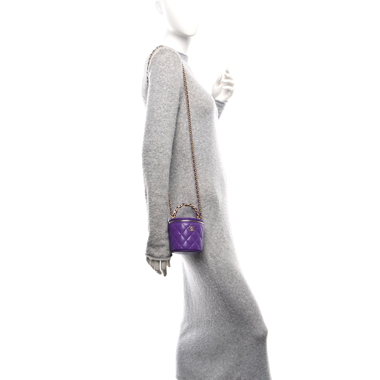 Chanel Lambskin Quilted Afternoon Tea Top Handle Vanity Case With Chain  Dark Purple 2 of 10
