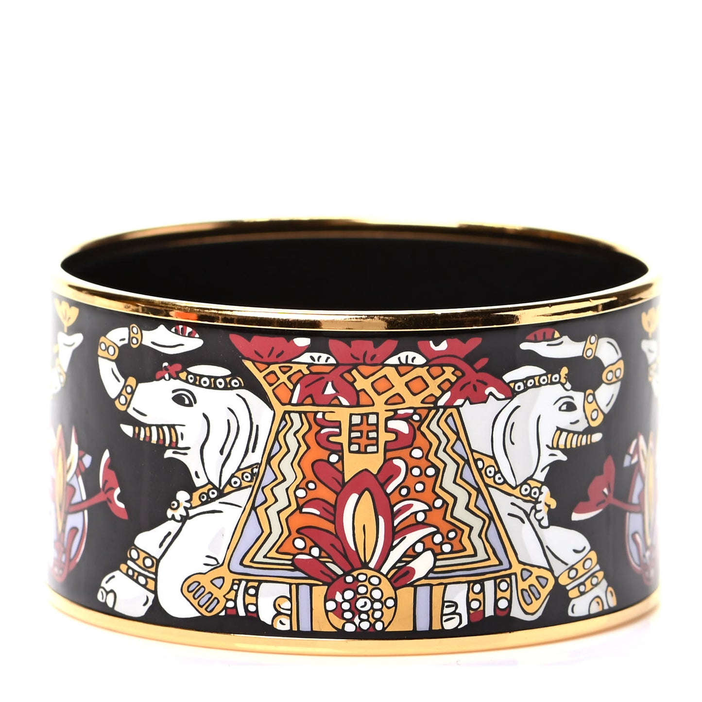 Enamel Printed Elephant Torana Extra Wide Bracelet 65 Black