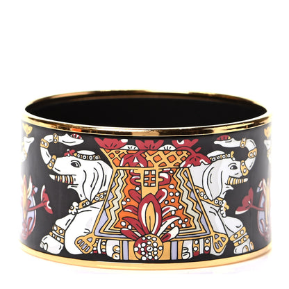 Hermes Enamel Printed Elephant Torana Extra Wide Bracelet 65 Black 1 of 6