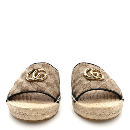 Gucci Monogram Matelasse GG Marmont Espadrille 20mm Slide Sandals 38 Beige Ebony Black 3 of 9