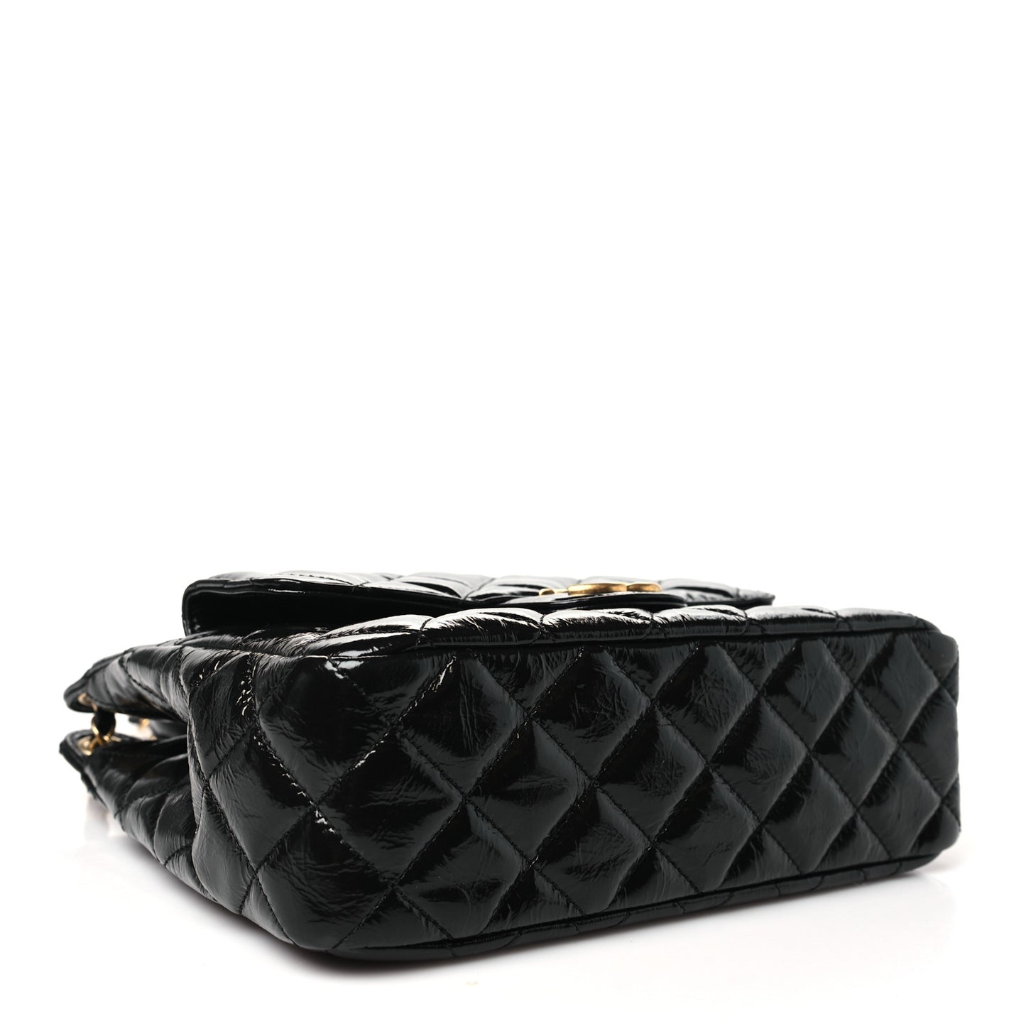 Shiny Crumpled Calfskin Quilted Wavy CC Hobo Black