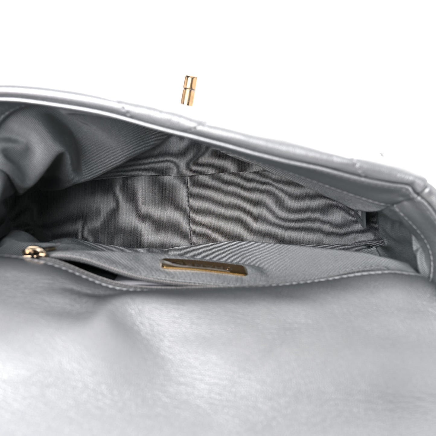 Metallic Goatskin Quilted Medium Chanel 19 Flap Silver