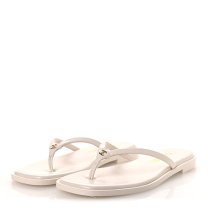 Chanel Goatskin CC Times Square Thong Sandals 37.5 White 4 of 14