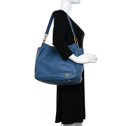 Prada Vitello Daino Double Pocket Hobo Cobalto 2 of 16