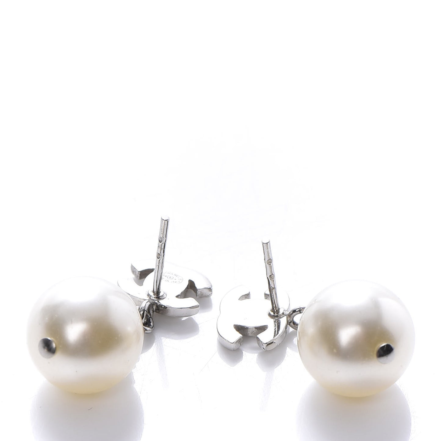Crystal Pearl CC Drop Earrings Silver