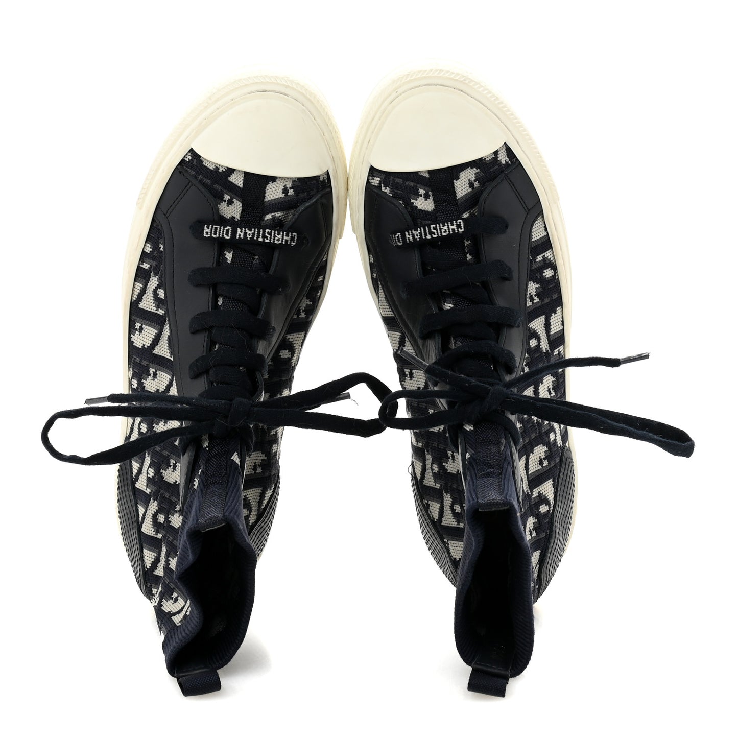 Technical Knit Calfskin Oblique Womens Walk'n Dior High Top Sneakers 36.5 Deep Blue