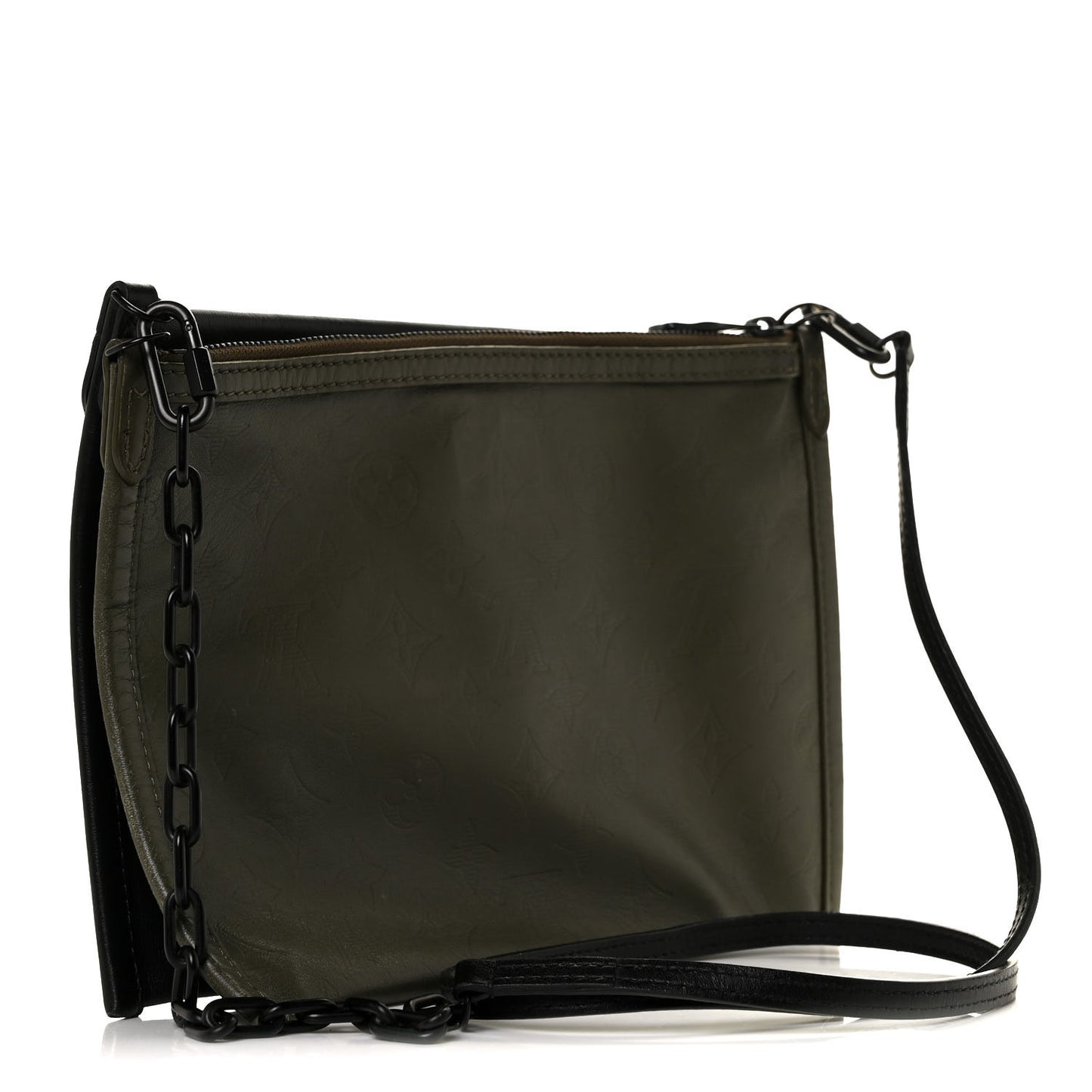 Calfskin Monogram Shadow Double Flat Messenger Black Khaki