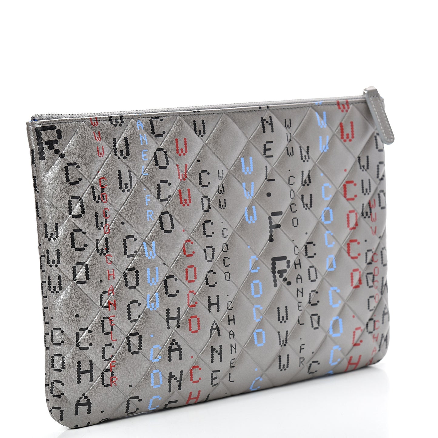Metallic Lambskin Quilted Medium Data Center Cosmetic Case Silver