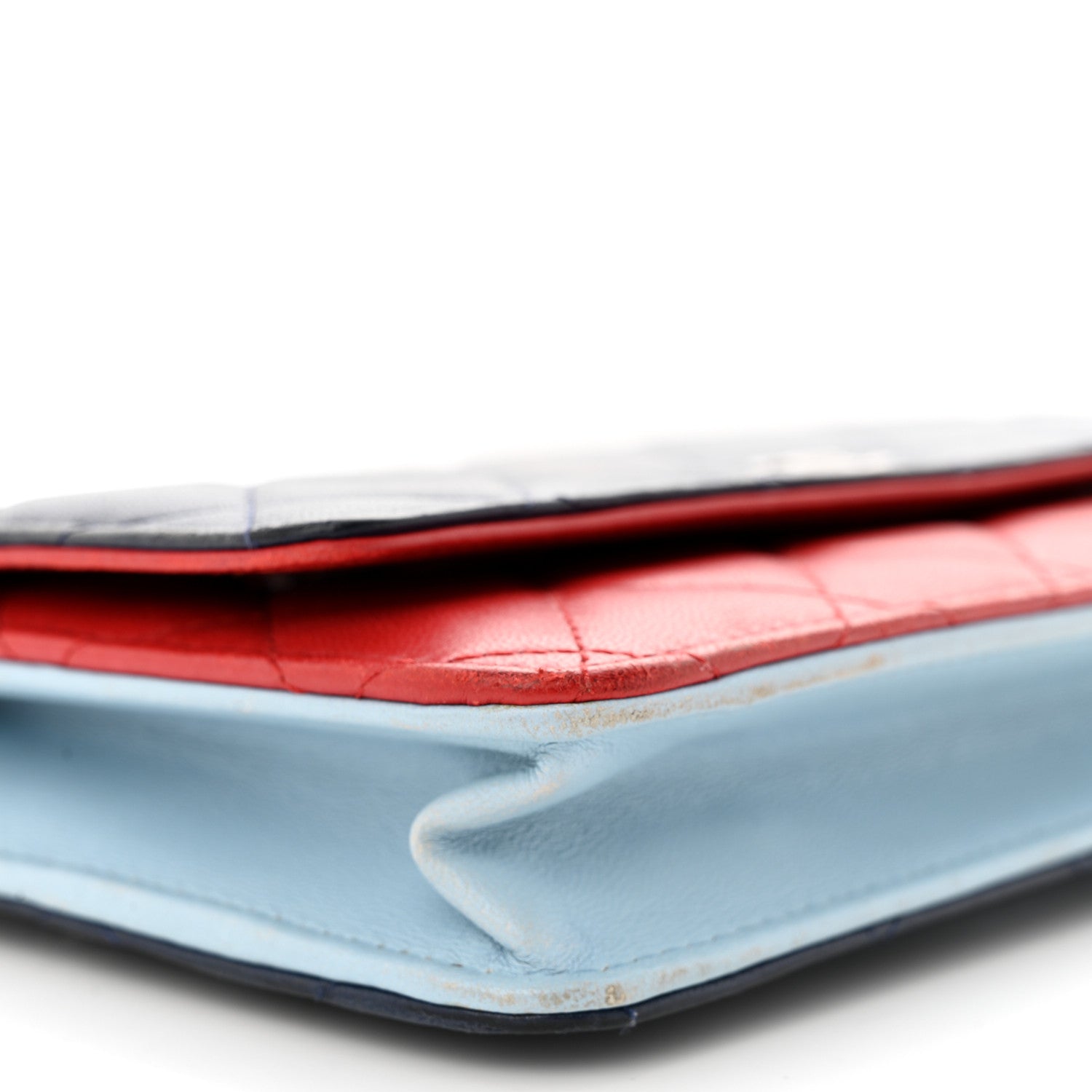 Chanel Lambskin Quilted Tri-Color Wallet On Chain WOC Red Blue 10 of 13