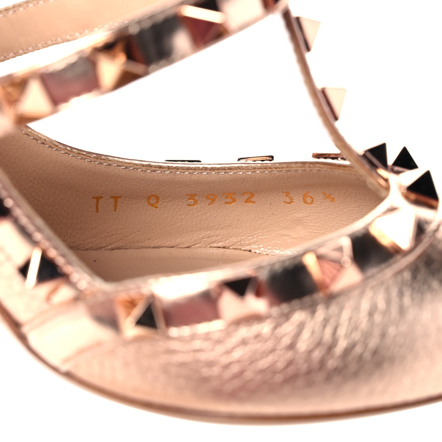 Metallic Pebbled Calfskin Rockstud Ankle Strap 100mm Pumps 36.5 Rame