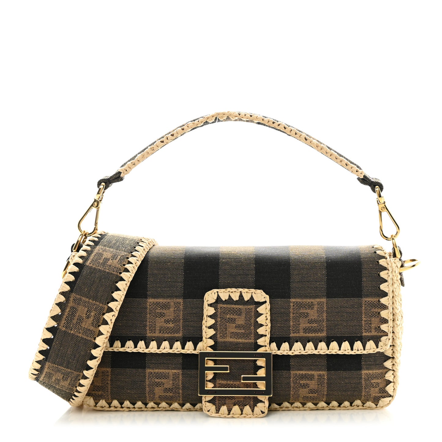 Fabric Jacquard Raffia Straw Pequin Gingham Woven Baguette Beige Black Natural