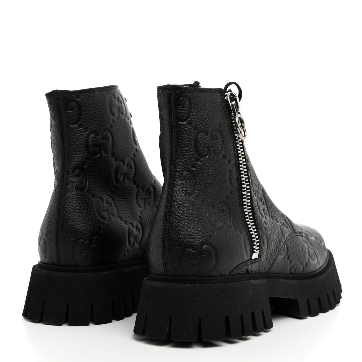 Calfskin Embossed Monogram Lace Up Ankle Boots 8 Black