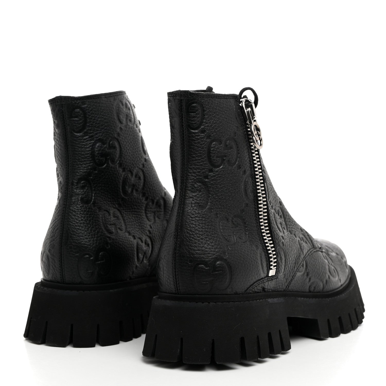 Gucci Calfskin Embossed Monogram Lace Up Ankle Boots 8 Black 4 of 9