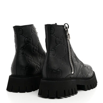 Gucci Calfskin Embossed Monogram Lace Up Ankle Boots 8 Black 4 of 9