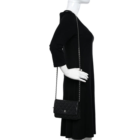 Caviar Quilted Wallet on Chain WOC Black