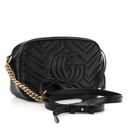 Gucci Calfskin Matelasse Small GG Marmont Chain Shoulder Bag Black 3 of 12