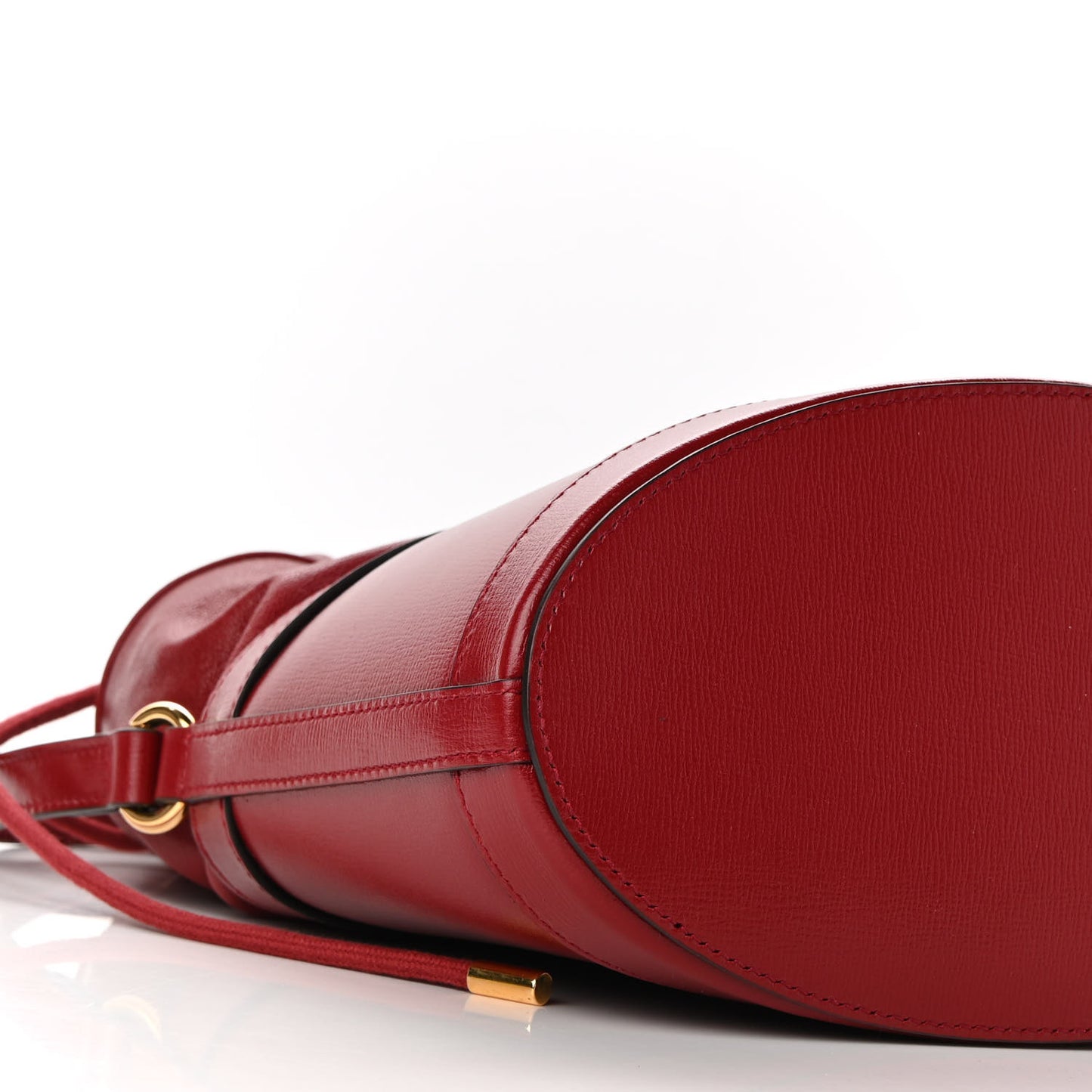 Azalea Sakai Calfskin Horsebit 1955 Drawstring Bucket Bag New Cherry Red