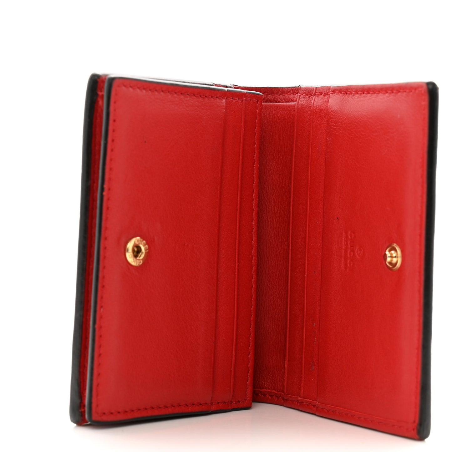 GG Supreme Monogram Apple Card Case Wallet Beige Multicolor Lobster Red