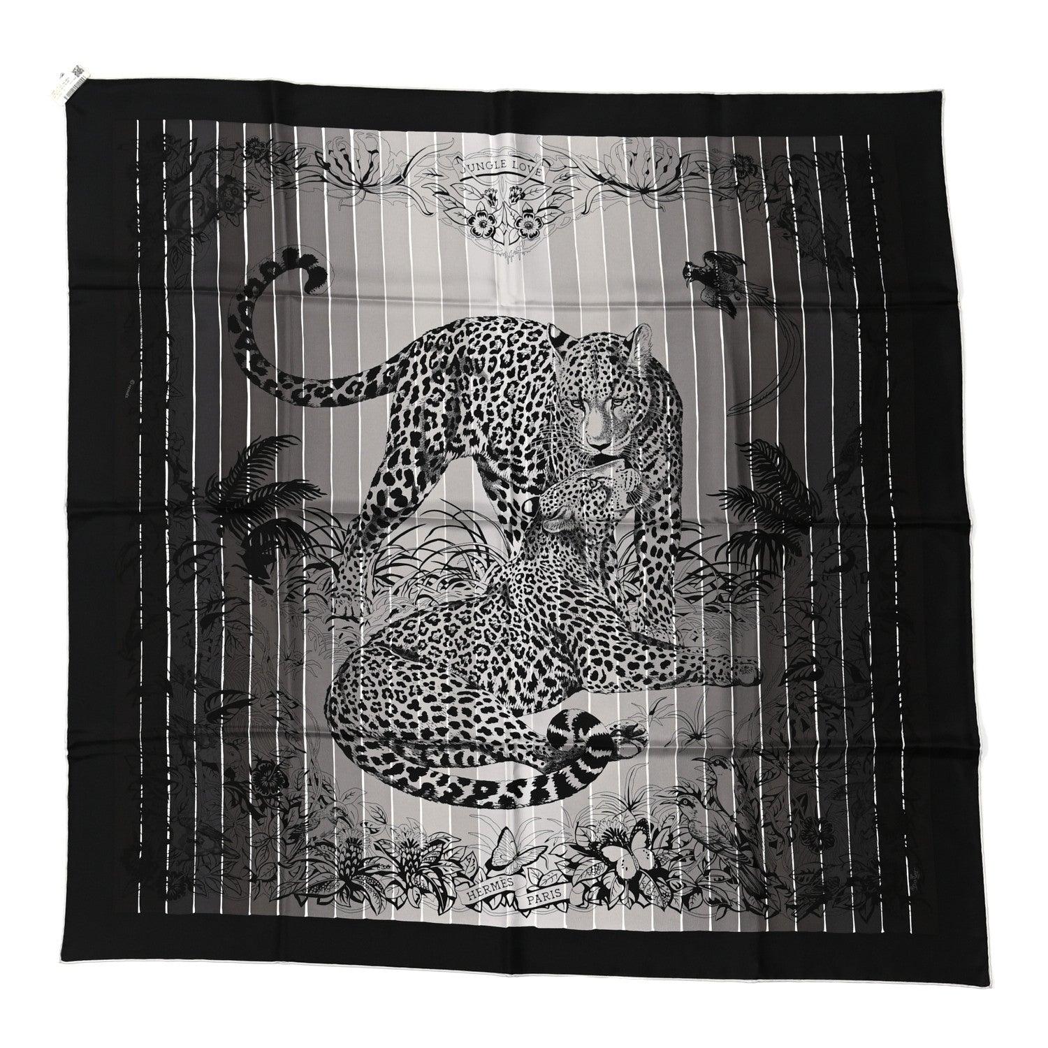Hermes Silk Jungle Love Rainbow Scarf 90 Black Gris White 1 of 6