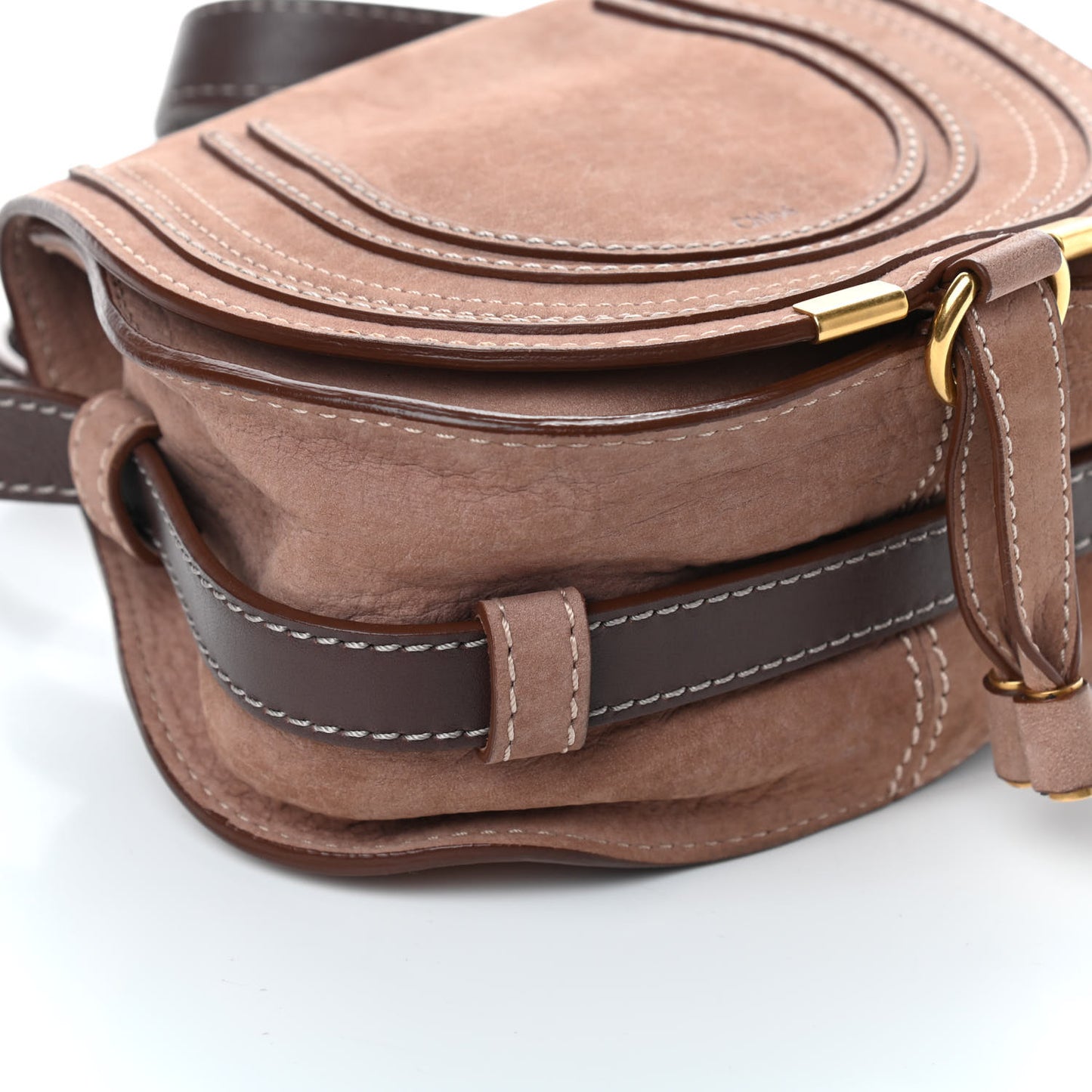 Nubuck Mini Marcie Round Crossbody Bag Nut