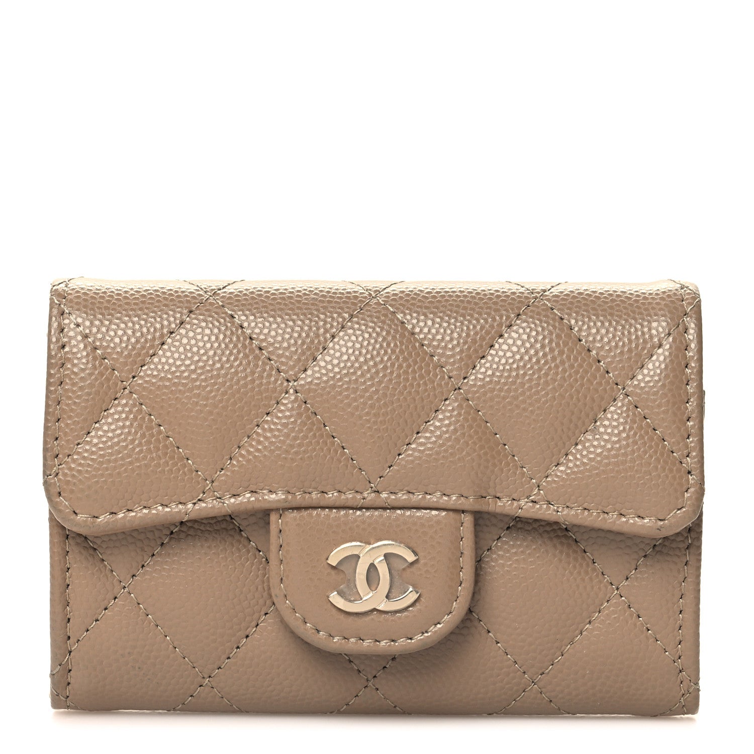 Chanel Caviar Quilted Flap Card Holder Wallet Dark Beige 1 of 9